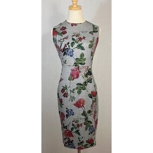 Calvin Klein Floral Sleeveless Dress Stretch Gray knit pencil dress